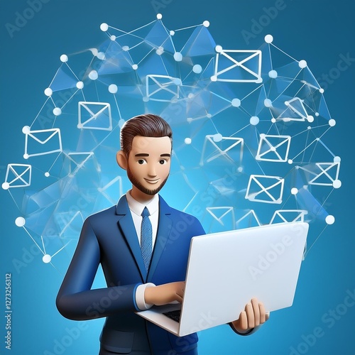 Businessman Utilizing Laptop for Email Communication in an Online People Network