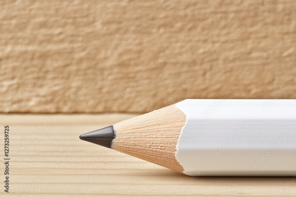 Obraz premium White pencil tip on wooden surface with neutral background. education and creativity