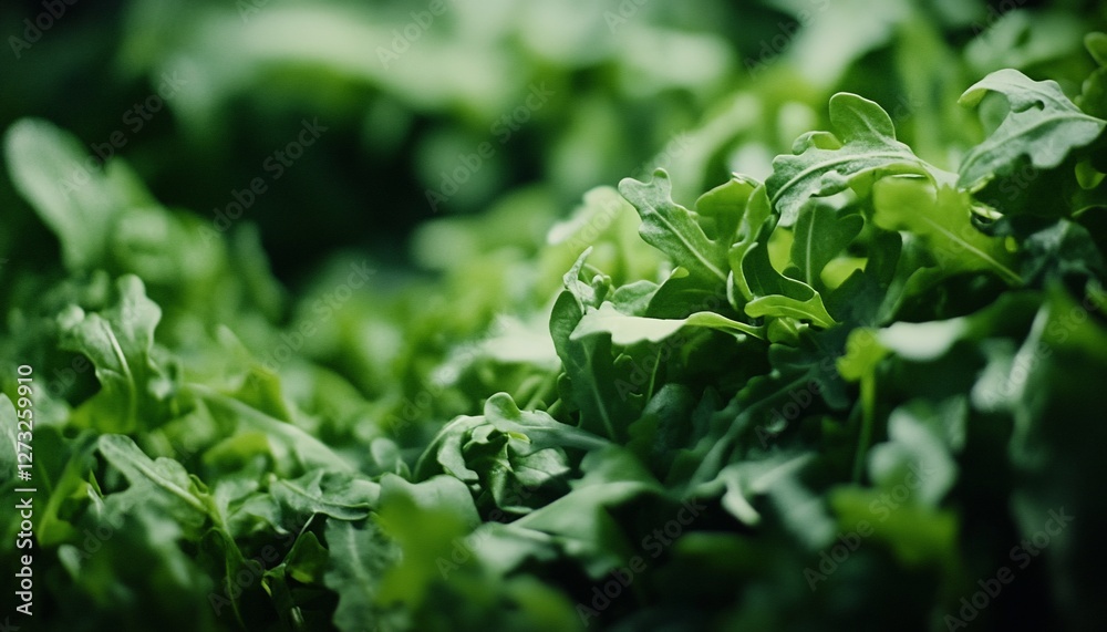 Close-up of fresh, vibrant green arugula leaves. Close-up of fresh, vibrant green arugula leaves.