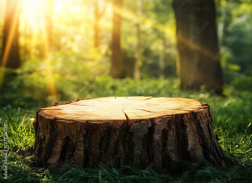 Sunny forest scene with tree stump. Sunny forest scene with tree stump.