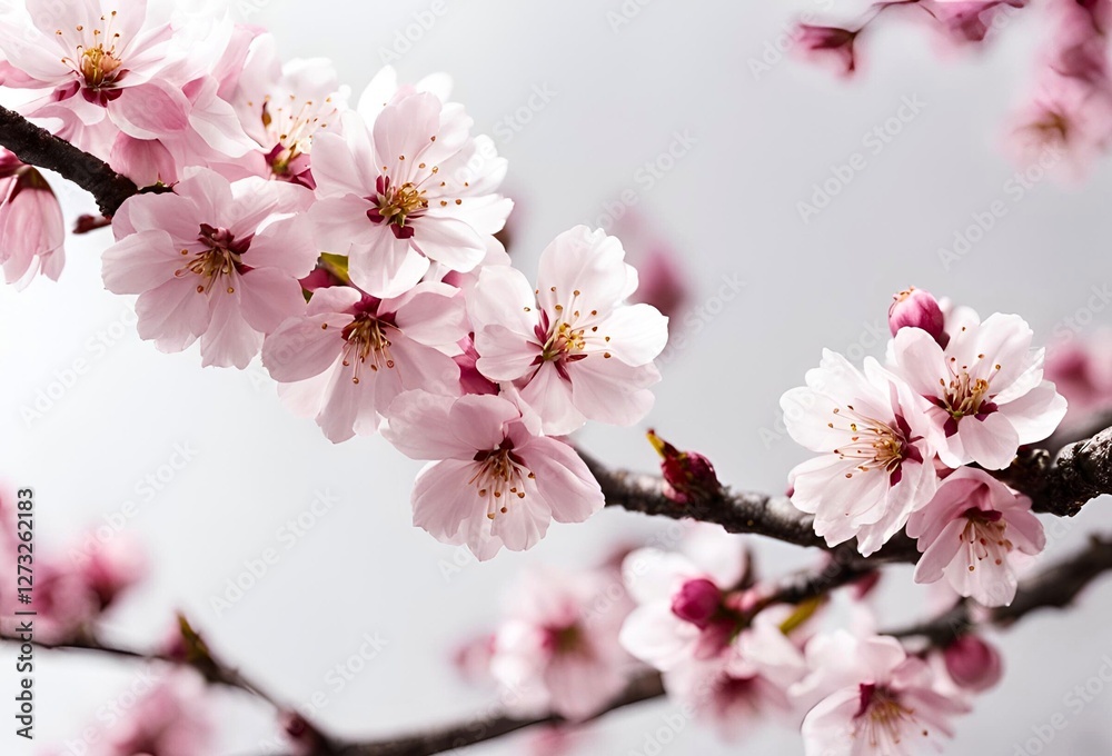 白背景に美しいサクラの花と枝 白背景に美しいサクラの花と枝