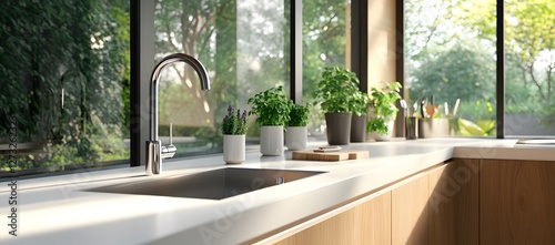 Modern Kitchen Sink with Garden View photo