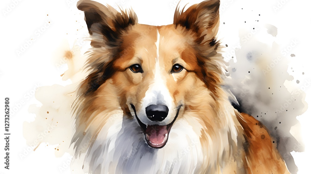 Watercolor Painting of a Happy Sable Collie Dog Portrait Pet Animal Art Watercolor Painting of a Happy Sable Collie Dog Portrait Pet Animal Art
