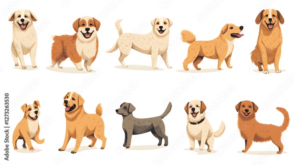 Fototapeta premium Adorable Golden Retriever and other Dog Breeds Collection Happy Canine Companions Illustration