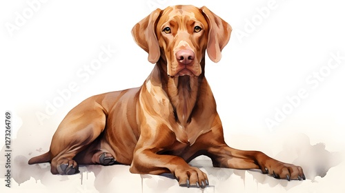Majestic Vizsla Dog Breed Portrait Lying Down Watercolor Style Canine Art