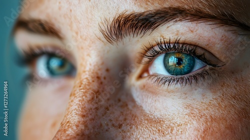 Closeup view of a person s eyes looking directly into the during a virtual online meeting conveying intensity focus and engagement through digital communication technology photo