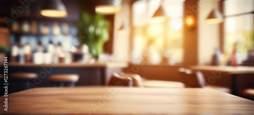 Blurred coffee shop background with warm lighting