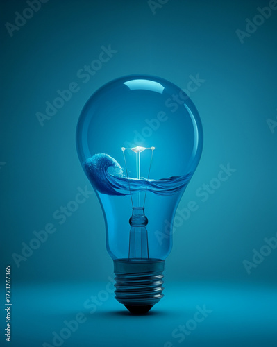 Surreal Blue Light Bulb with Water Inside