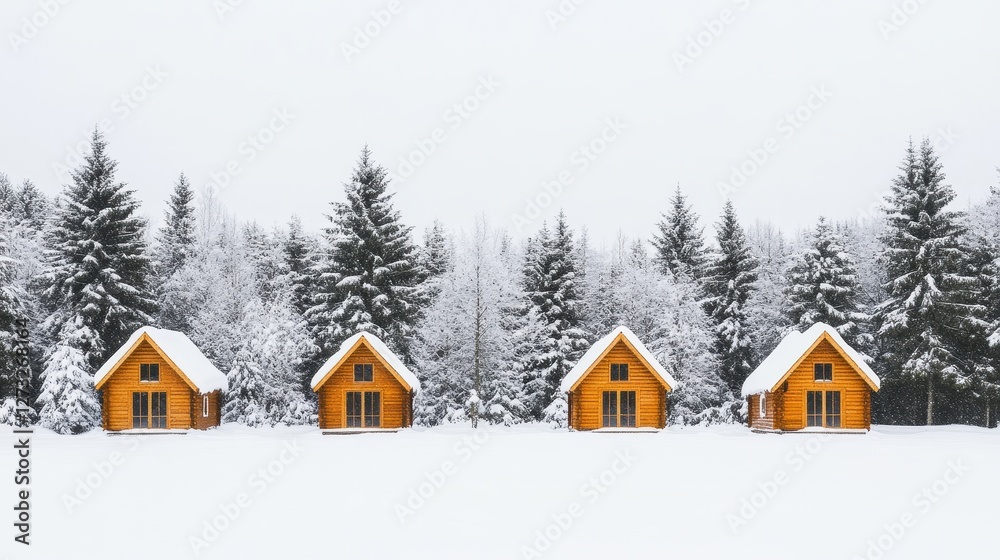 Cozy Winter Retreat with Charming Cabins in Snow Cozy Winter Retreat with Charming Cabins in Snow
