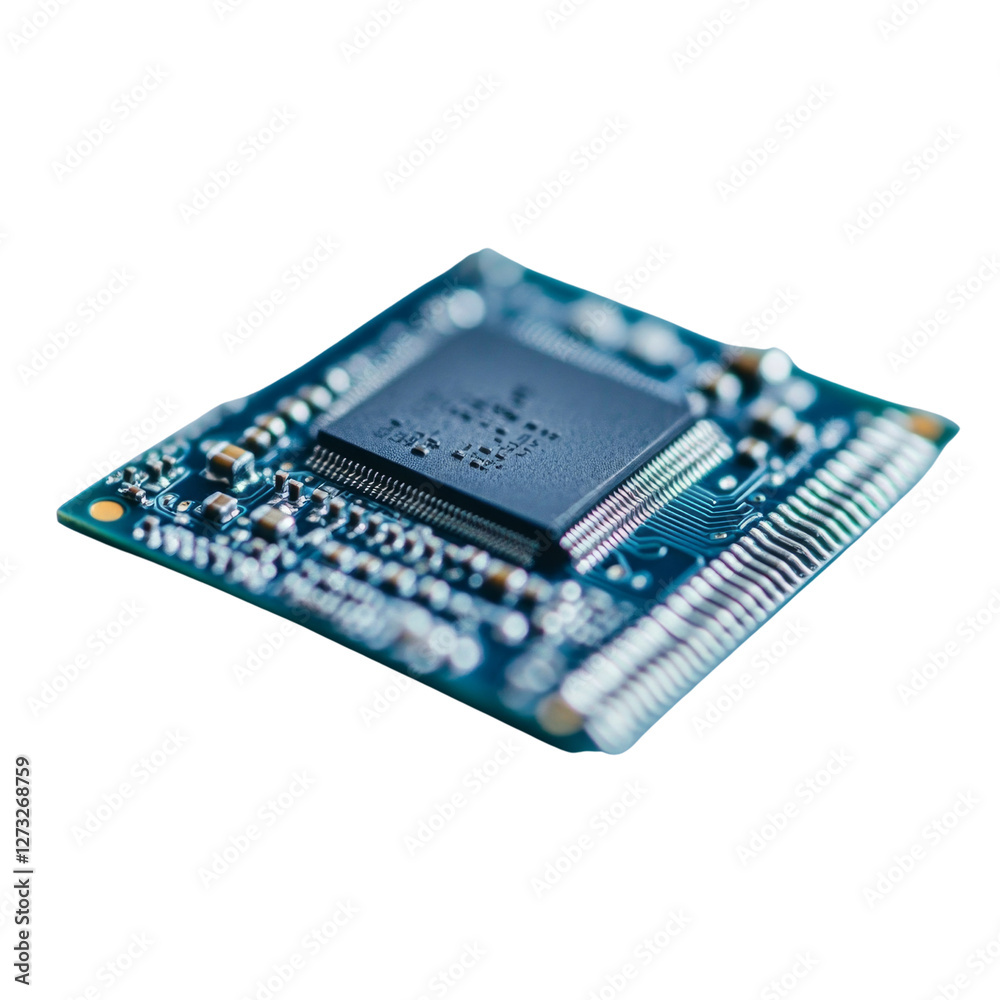 A small electronic device with a blue chip on it A small electronic device with a blue chip on it