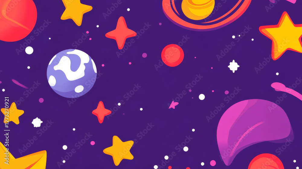 Naklejka premium Colorful space themed illustration with planets and stars