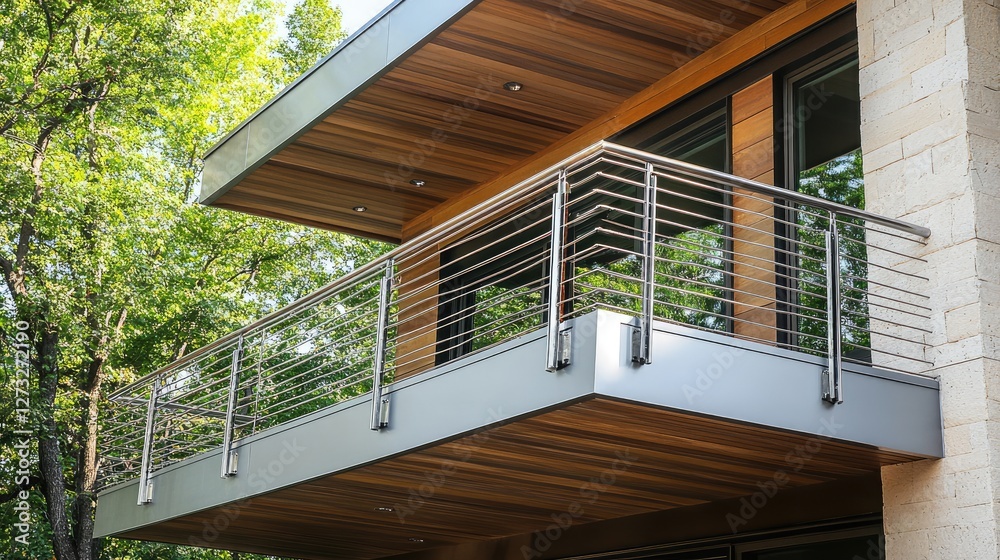 Fototapeta premium A modern duplex home featuring aluminum handrails in a matte finish, enhancing curb appeal