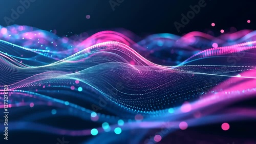 Vibrant Abstract Waves of Pink and Blue Light Dynamic Digital Background Representing Energy, Movement, and Technology in Motion.