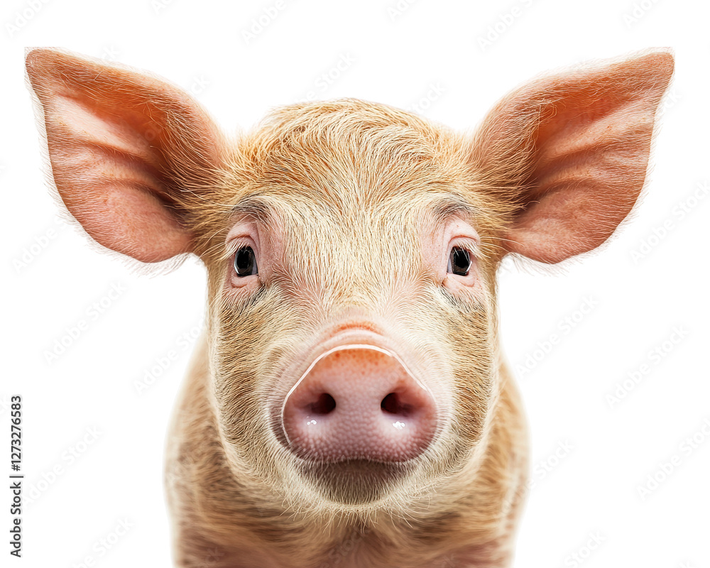 Fototapeta premium Cute pig with large ears and expressive eyes, isolated on transparency background, showcasing its realistic features and charm