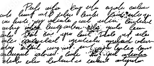 Illegible script. Poetry unreadable text. Brush doodle sketch letter. Vintage grunge handwritten calligraphy. Old ink note. paper manuscript handwriting