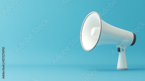 White Megaphone on Right Side of Light Blue Background : Suitable for Be Used in Blog Posts, Social Media Posts or Website Content Related to Communications Theme.