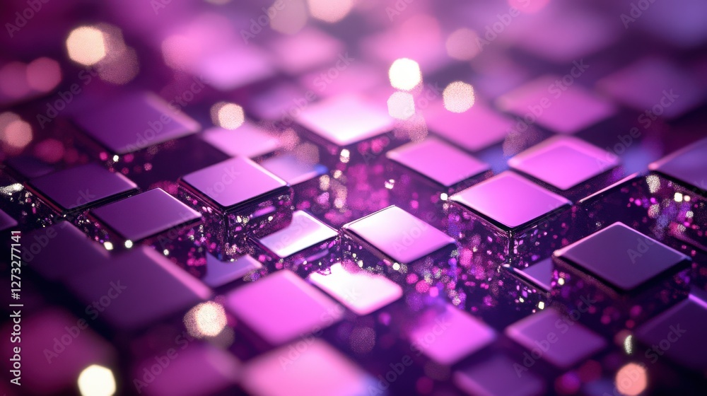 Obraz premium Glistening purple cubes create a mesmerizing display on a soft background, embodying modern art's fusion with technology and the emotions conveyed through vibrant visuals.