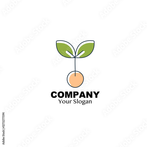 vector illustration of a green leaf seed on white with Company Your Slogan Text