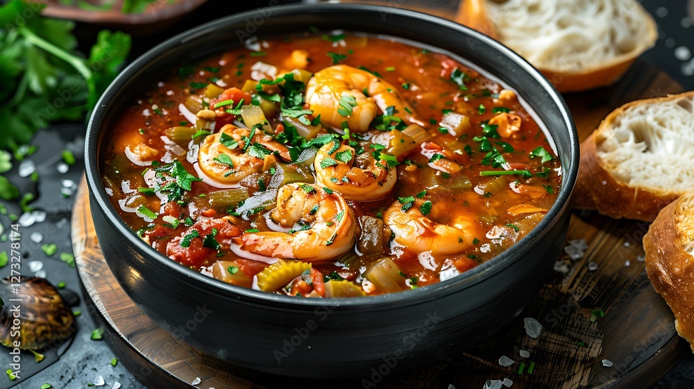 Homemade New Orleans gumbo with okra and seafood, no shadows The gumbo takes center stage, with no text, logo, signature, human body, people, or plants, Homemade New Orleans gumbo with okra and seafood, no shadows The gumbo takes center stage, with no text, logo, signature, human body, people, or plants,