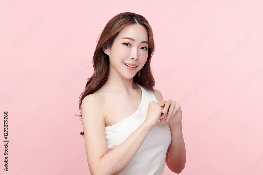 Beautiful young asian woman with clean fresh skin on pink background, Face care, Facial treatment, Cosmetology, beauty and spa, Asian women portrait. Beautiful young asian woman with clean fresh skin on pink background, Face care, Facial treatment, Cosmetology, beauty and spa, Asian women portrait.