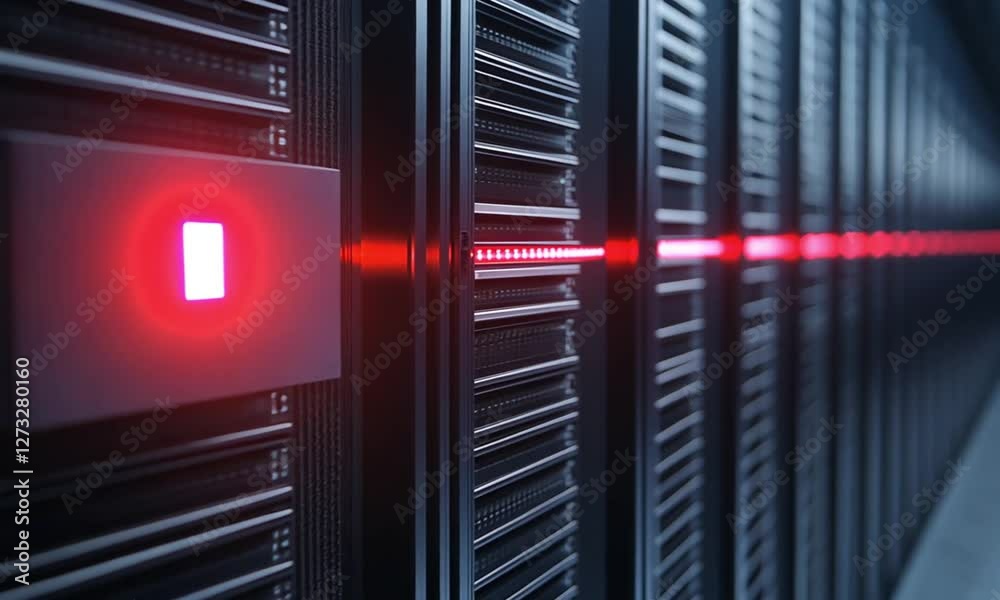 High-tech server with glowing red indicators. High-tech server with glowing red indicators.