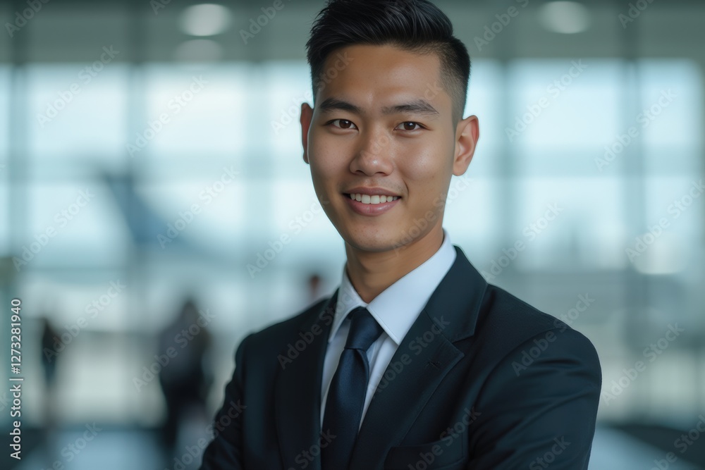 Head and shoulders Portrait of an elegant stylish East Timorese young male flight attendant in uniform. Head and shoulders Portrait of an elegant stylish East Timorese young male flight attendant in uniform.