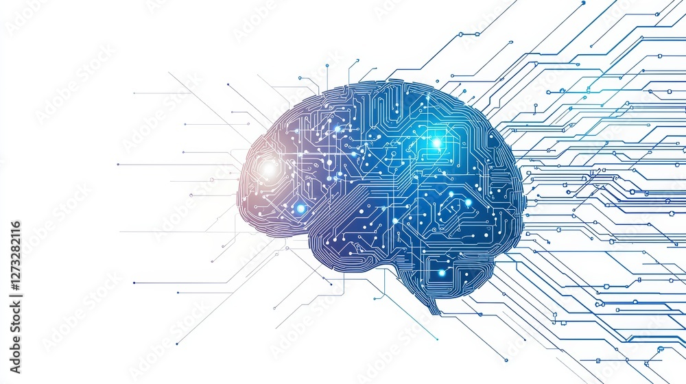 Obraz premium Futuristic brain integration ai and circuit connectivity concept