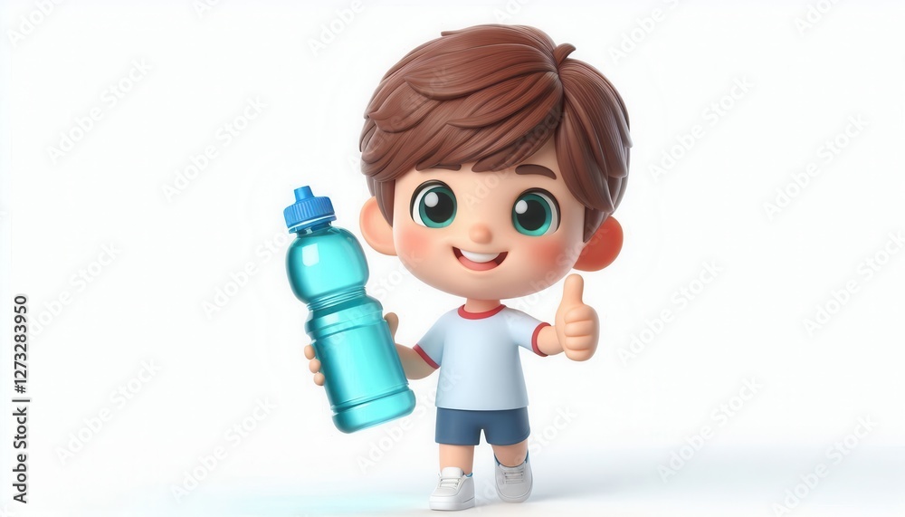 Child drinking water indoor setting animated character cheerful environment playful concept Child drinking water indoor setting animated character cheerful environment playful concept