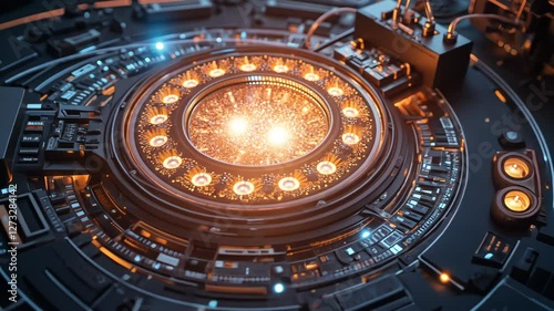 Wallpaper Mural Futuristic technology with glowing circular patterns and intricate high tech design, showcasing vibrant lights and mesmerizing modern visuals in captivating atmosphere. Torontodigital.ca