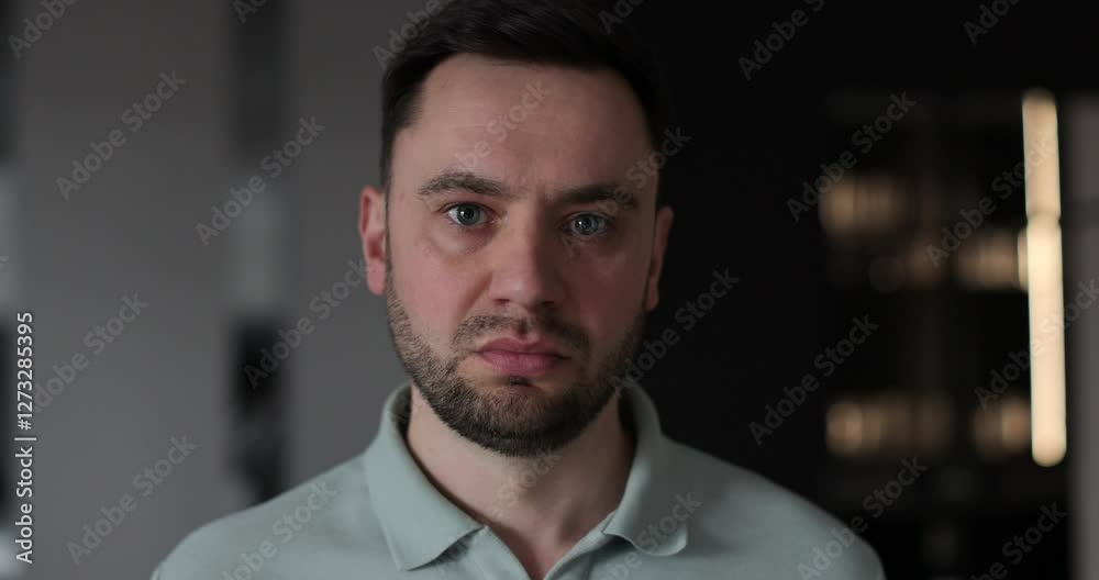 Man looking at camera says no negative shakes head displeased frustrated man demonstrates disapproval bad result.