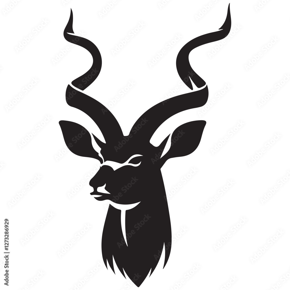 Naklejka premium Magnificent Kudu Antelope Head Vector Illustration for Wildlife Enthusiasts