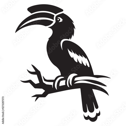 Hornbill Silhouette Illustration Tropical Bird Wildlife Vector Graphic