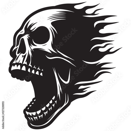 Screaming Skull on Fire Silhouette Vector Illustration Grim Horror