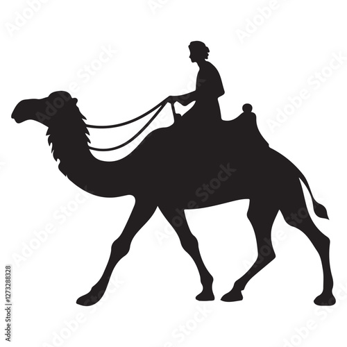 Silhouette of man riding camel vector design for travel concept