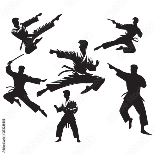 Karate fighters silhouettes vector collection for martial arts designs