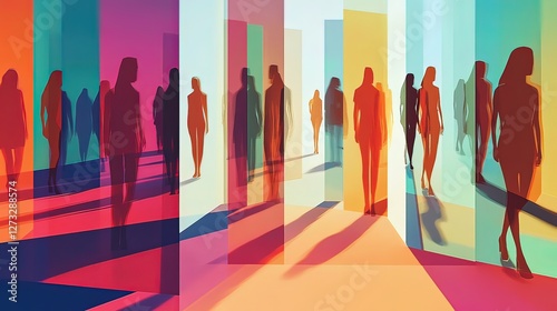 Hall of Mirrors Metaphor Illustrating Cognitive Bias, Distorted Reflections Show Individual Perspectives of a Single Object