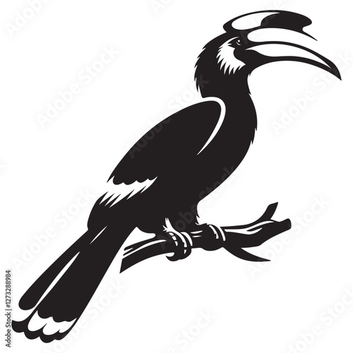 Oriental Pied Hornbill Bird Silhouette Illustration Wildlife Vector Graphics