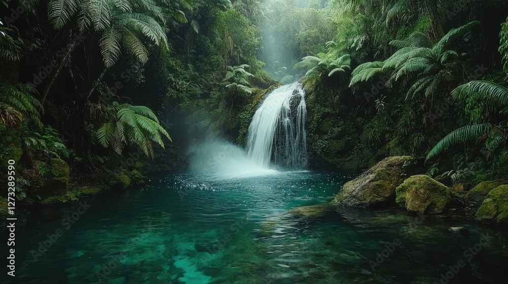 A Stunning Watercolor Painting of a Beautiful Waterfall Surrounded by Lush Forest Wildlife and Nature A Stunning Watercolor Painting of a Beautiful Waterfall Surrounded by Lush Forest Wildlife and Nature