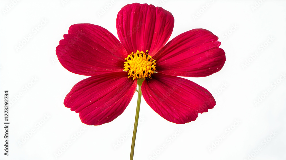 Red cosmos flower, isolated, white background, botany Red cosmos flower, isolated, white background, botany
