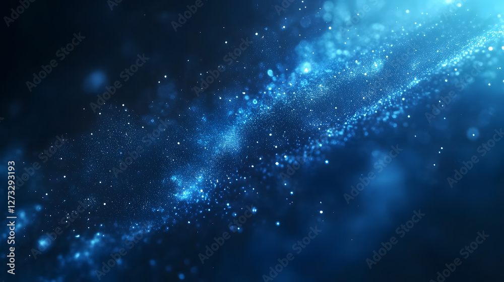 Naklejka premium Abstract blue background with glowing dots and wavy lines