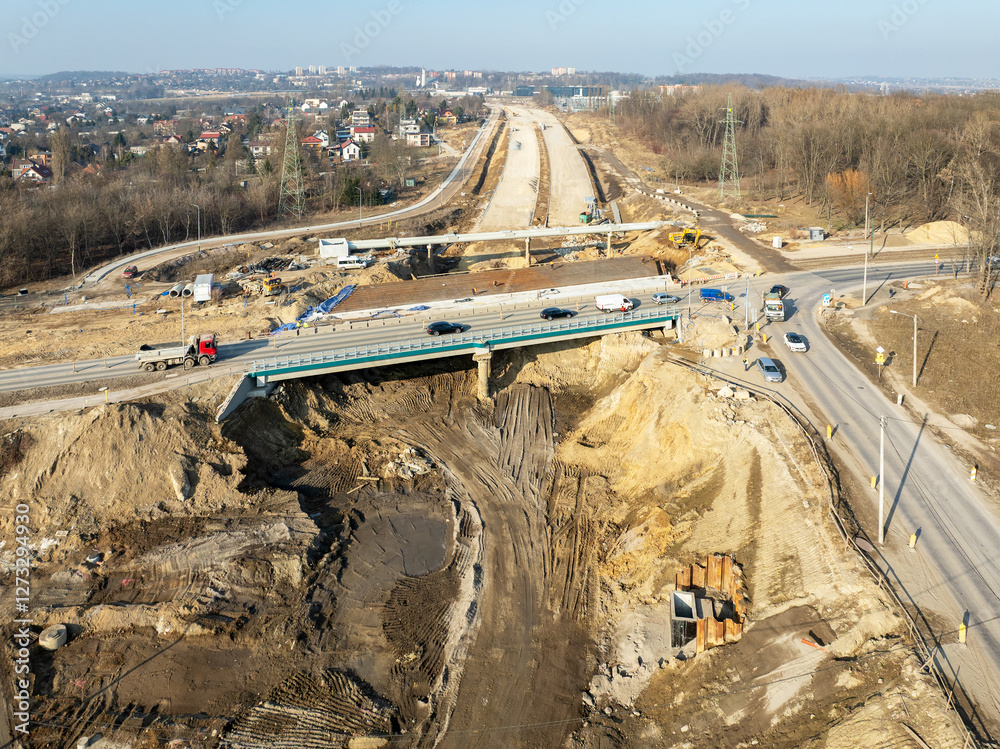 Highway S7 in Krakow, Poland, under construction