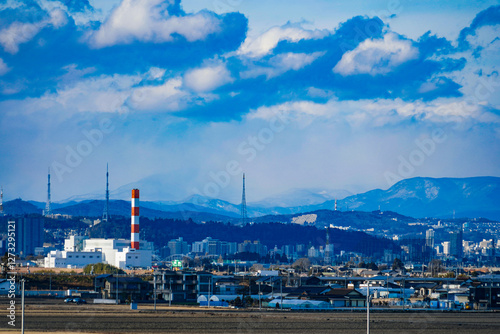 仙台市の冬景色と広がる山々