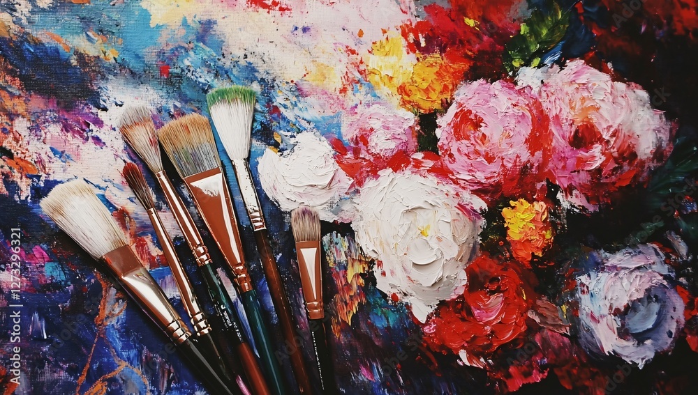 Fototapeta premium palette with brushes