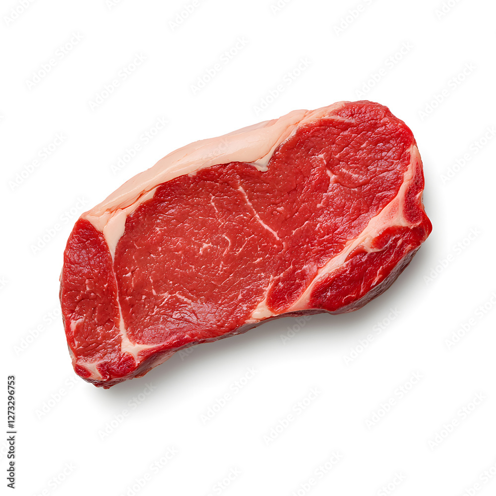 Fresh raw beef ribeye steak top view isolated on white background Fresh raw beef ribeye steak top view isolated on white background