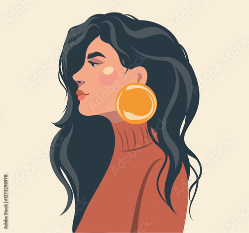 Vector portrait of a beautiful woman, sideways pose. Avatar for social networks for women's projects in gentle pastel colors