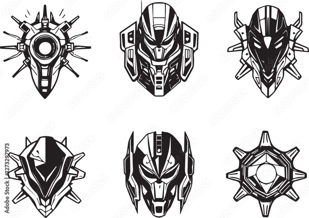 Fototapeta premium A set of elements for flat design in cyberpunk style. Hand drawn vector illustration