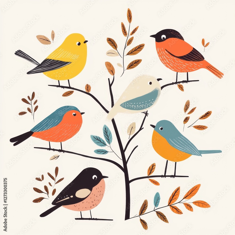 Fototapeta premium Colorful Minimalist Bird Clip Art with Earthy Tones