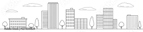 City graphic black white cityscape skyline long sketch illustration vector 