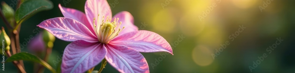 Petals of the clematis flower gently swaying in soft breeze, gentle breeze, delicate petals, soft light Petals of the clematis flower gently swaying in soft breeze, gentle breeze, delicate petals, soft light