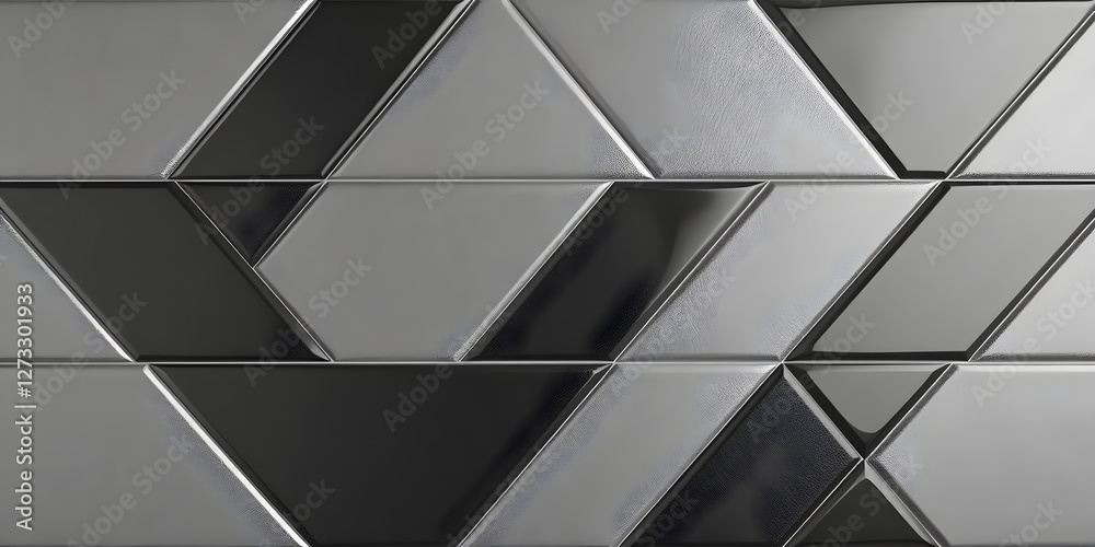 Polished, Semigloss Wall background with tiles. Triangular, tile Wallpaper with 3D, Black blocks. 3D Render Polished, Semigloss Wall background with tiles. Triangular, tile Wallpaper with 3D, Black blocks. 3D Render